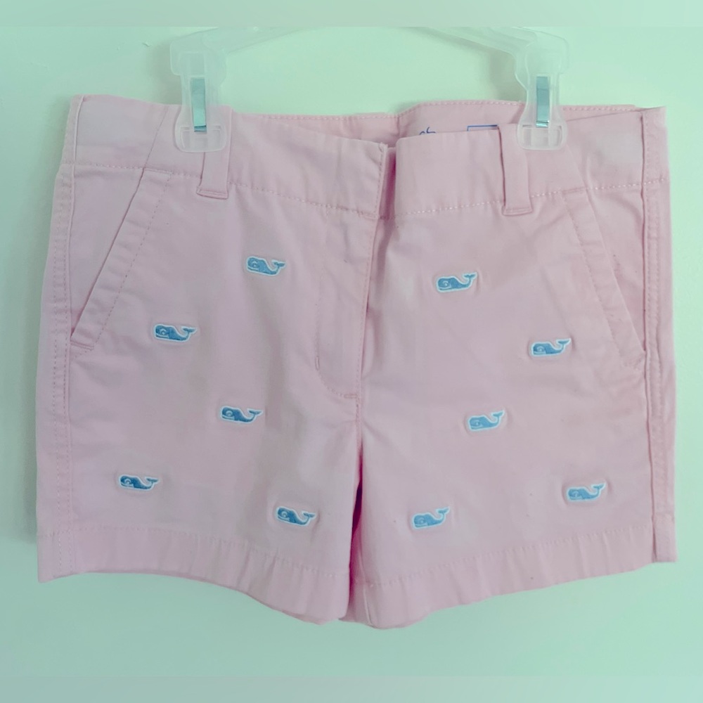 Girls, Vineyard Vines shorts, light pink with light blue whales, size 7